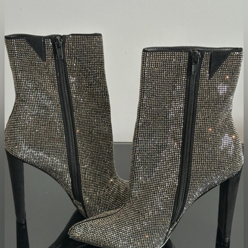 Aldo Black and Silver Crystal Embellished Heeled Ankle Boots